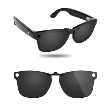 Imagem de Fiskr Óculos de sol polarizados Clip-On para Ray-Ban Meta Wayfarer RW4008 (tamanho 53-22) - Proteção UV - Ajuste universal para homens e mulheres - Preto clássico