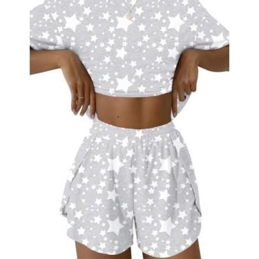 Imagem de Conjunto de pijama feminino Kistore, de verão, 2 peças, cinza, estrela
