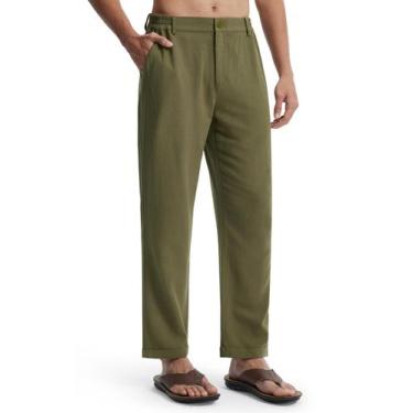 Imagem de Calças masculinas Libin de algodão e linho Summer Beach Army Green S
