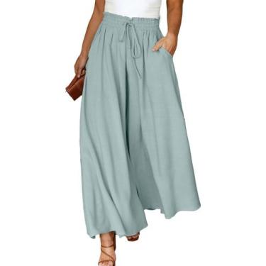 Imagem de Calças Eytino Plus Size, cintura alta, cordão, perna larga, 5X