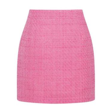 Imagem de Saia Kinghua Tweed rosa com mistura de lã de cintura alta para mulhere