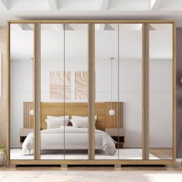 Imagem de Guarda Roupa Orbit Casal com 6 Portas de Bater com Espelhos e 4 Gavetas MDP Buriti/Fendi G11 - Gran Belo