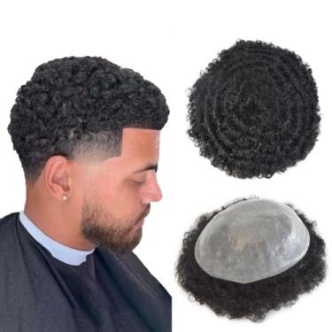 Imagem de LYRICAL HAIR Peruca masculina Afro Curl para cabelo humano afro-americano, substituição do sistema de cabelo humano 10X8, totalmente poli pele, unidade de cabelo encaracolado, peruca para homens