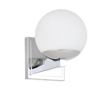 Imagem de Ntsunxeko Arandela de parede cromada, iluminação de parede de arandelas modernas, 1 globo de luz de banheiro com sombra de vidro opala, luz de parede para quarto, banheiro, sala de estar, entrada