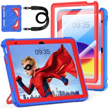 Imagem de Capa para iPad A16 11ª geração 11 polegadas 2025, Auorld para iPad 10ª geração 10 polegadas 2022 capa infantil meninos com protetor de tela alça de ombro dobrável suporte para lápis à prova de choque