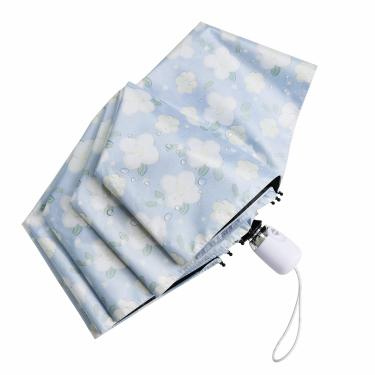 Imagem de Cuby Guarda-sol UV compacto dobrável guarda-chuva de viagem abre e fecha automaticamente para à prova de vento, à prova de chuva e 99,9% de proteção UV guarda-sol com revestimento preto anti-UV (jasmim azul)
