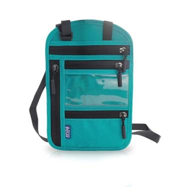 Imagem de QIXCOZTI Bolsa de pescoço de viagem com bloqueio de RFID, confortável, porta-passaporte, antifurto, unissex, alça ajustável, essencial de viagem, Lago azul, Azul lago