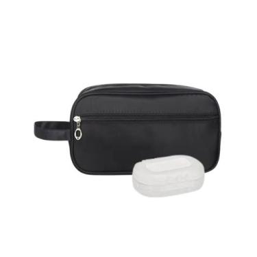 Imagem de Kit Bolsa Necessaire Resistente de Nylon Preta e Saboneteira - Mormino