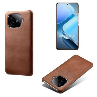 Imagem de Capa para vivo iQOO Z9 Turbo,Proteção contra quedas,Casca de volta de cor sólida simples,Design de couro de imitação de plástico-Brown