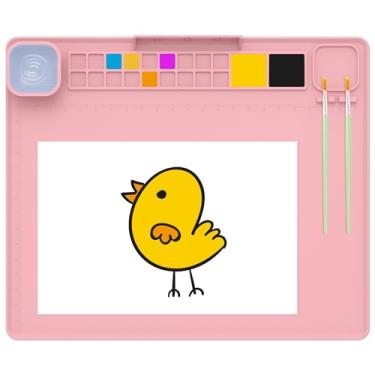 Imagem de KTZCTPCA Tapete de silicone para artesanato, 61 cm x 50 cm com copo de água removível, tapete de desenho de artista, suporte para pintor, lençol de silicone para pintura infantil, arte, argila