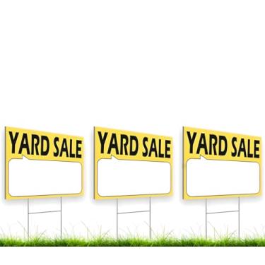 Imagem de Conjunto de 3 placas de plástico dupla face, 30 x 40 cm, com estacas metálicas em H - Suprimentos para corretores de imóveis - Placa de vendas de pátio de visibilidade com espaço para preencher