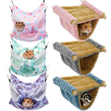 Imagem de Soulchen Conjunto de 6 peças de rede macia de porquinho-da-índia para cama de furão, cama de furão de lã quente, gaiola dupla, plataforma, brinquedo para esconder animal pequeno, gaiola de dormir
