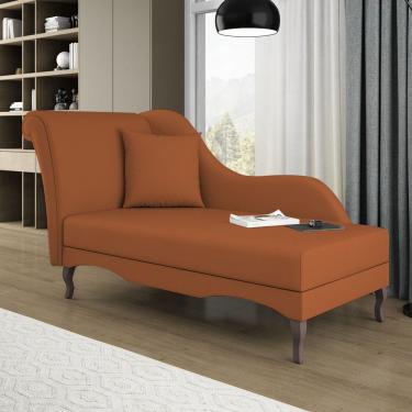 Imagem de Divã Recamier Chaise Longue Valentina Clássico com Pés de Madeira Bouclê Terracota - Desk Design