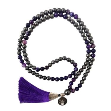 Imagem de Japamala 108 Contas Hematita Agata Roxa 8mm Pedra Natural Hooponopono