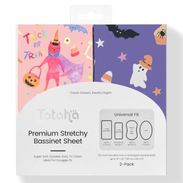 Imagem de Jogo de lençol neutro para berço de Halloween padrão de 40,6 cm x 81,3 cm, conjunto de lençol com elástico de berço de abóbora rosa, ajuste universal para colchão oval e retangular de ampulheta, boo