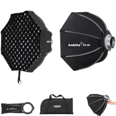 Imagem de AMBITFUL Softbox octogonal de 23,6"/60 cm, suporte Bowens de liberação rápida com difusores/grade de favo de mel/bolsa de transporte para retrato, fotografia de produto