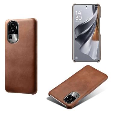 Imagem de Capa para OPPO Reno 10,Proteção contra quedas,Casca de volta de cor sólida simples,Design de couro de imitação de plástico-Brown