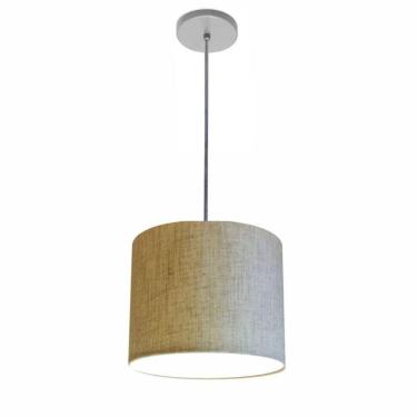 Imagem de Lustre Luminária Pendente Vivare Free Lux Pe-4106cz Cúpula Em Tecido 20x25cm Rustico-bege Canopla Cinza E Fio Cristal