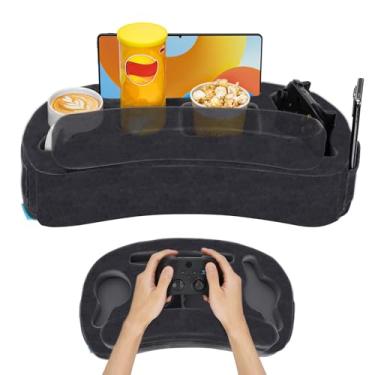 Imagem de Suporte de copo de sofá – Almofada de jogos para cama, trailer, TV, carro, caverna, banco traseiro | controle remoto, bebidas, lanches organizador de porta-copos (cinza)