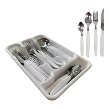 Imagem de Faqueiro 25 Peças Com Porta Talher Branco Aço Inox Cabos Ergonômicos O