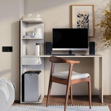 Imagem de Escrivaninha Infinity Home Office Moderna Com Nichos E Gaveta Branca -