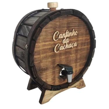 Imagem de Barril Decorativo Rústico em Madeira para Cachaça, Pingômetro Artesanal, Cantinho da Cachaça