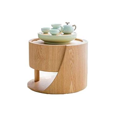 Imagem de hezhuhe2258 Mesa lateral minimalista de madeira para sala de estar, mesas exclusivas baixas para sentar no chão, móveis com destaque, 38 x 33,8 cm