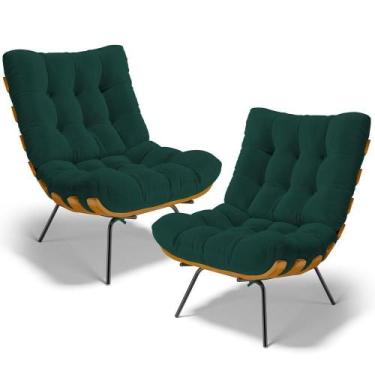 Imagem de Kit 2 Poltronas Decorativas Costela L02 Bouclê Verde - Lyam Decor