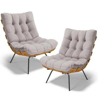 Imagem de Kit 2 Poltronas Decorativas Sala De Estar Costela L02 Linho Bege - Lya