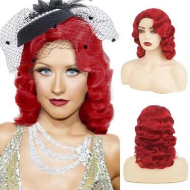 Imagem de Peruca Amnenl Red Finger Wave, estilo 1920, para mulheres, sintética