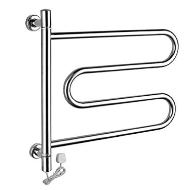 Imagem de Aquecedor de toalhas montado na parede 180° giratório elétrico aquecedor de toalhas toalheiro termostático doméstico 304 aço inoxidável polido aquecedor aquecedor radiador para banheiro, com fio