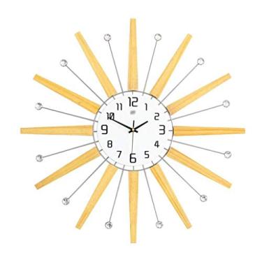 Imagem de XFNVXC Relógio silencioso para pendurar na parede, relógio de quartzo para decoração de casa, relógio de parede redondo, armação de metal, mostrador de madeira, fácil de ler