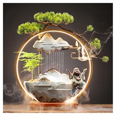 Imagem de XFNVXC Fonte decorativa interna de mesa de cerâmica enfeite de água corrente da sorte fonte de circulação de mesa decoração de mesa fonte de jardim ornamental casa