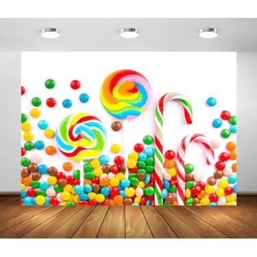 Imagem de BELECO 1,5 x 0,9 m Tecido Doces Pano de Fundo Doces Pirulitos Doces Coloridos Candyland Fotografia Fundo Tema de Doces Crianças Decorações de Festa de Aniversário Banner Natal Ano Novo Adereços de