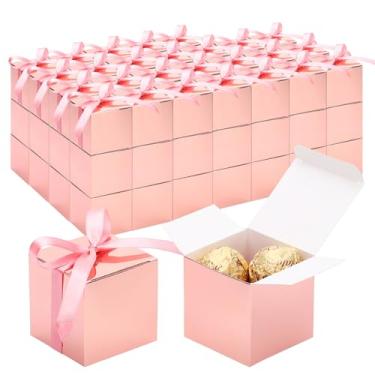 Imagem de EUSOAR Caixas de doces para lembrancinhas de festa, 120 peças, 5 x 5 x 5 cm, mini caixa de doces com fitas, caixa quadrada de biscoitos de padaria, recipientes de papel para chocolate para decoração