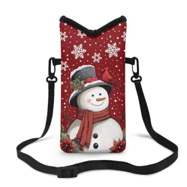 Imagem de Sktodyaw Bolsa tiracolo pequena com estampa de boneco de neve de boneco de neve para mulheres e homens, capa para celular, bolsa de telefone de Natal com alça para a maioria dos smartphones