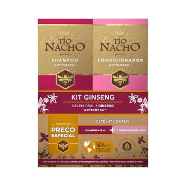 Imagem de Tio Nacho Kit Ginseng Shampoo 415 mL + Condicionador 415 mL – Com Geleia Real e Extrato de Ginseng – Fortalece, Reduz a Queda e Estimula o Crescimento dos Cabelos Mais Fortes e Brilhantes