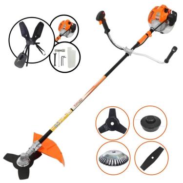 Imagem de Roçadeira Cortador de Grama À Gasolina VR520-H 2T 52cc 2,5HP de Alta Performance Com Carretel e Faca 3 Pontas + EXTRA Faca 2 Pontas e Escova de Aço