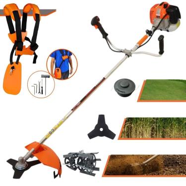 Imagem de Roçadeira Máquina de Corta Grama Vulcan VR620H À Gasolina 62cc 3HP de Potência 12.500rpm Roçadeira Com Lâmina 3 Pontas + Carretel + Enxada Capinadeira