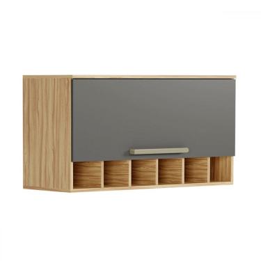 Imagem de Armário Aéreo Cozinha 80 Cm Napoli 1 Porta 100% Mdf Amêndoa/Cinza - Rio Doce