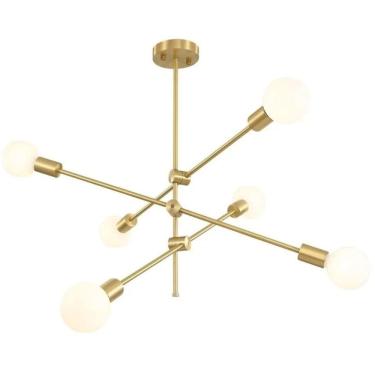 Imagem de Luminária Pendente 95Cm X 75Cm Metal Dourado 6 X E27 Lustre