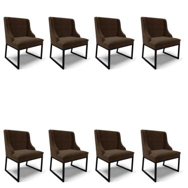Imagem de Cadeira Sala de Jantar Industrial Preto Kit 8 Liz Suede Marrom D03 - D'Rossi