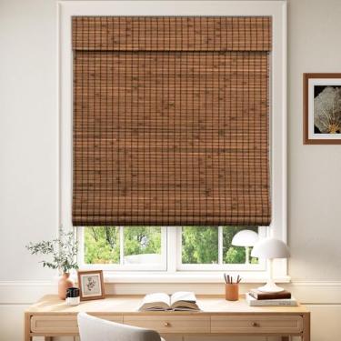 Imagem de LazBlinds Persianas romanas de bambu blackout sem fio, persianas escurecidas para janelas internas, persianas de bambu enroladas com isolamento térmico para casa e pátio, 78,7 cm L x 162,6 cm A, teca