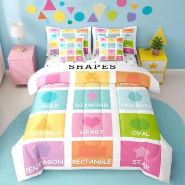 Imagem de Feelyou Conjunto de edredom infantil com formas de solteiro, cama educativa em uma bolsa, 7 peças, decoração de quarto de adolescentes, 7 peças