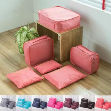 Imagem de Kit Organizador de Mala 6 Peças para Viagem – Necessaires Dobráveis Impermeáveis e Respiráveis – Organização de Roupas, Acessórios e Higiene – Compacto, Resistente e Versátil (Rosa Salmão)