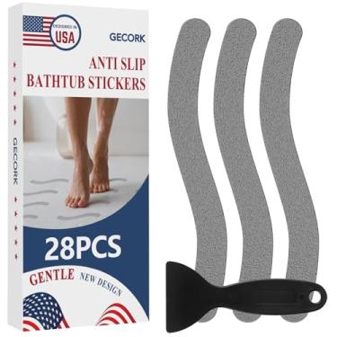 Imagem de Gecork 28 peças adesivos antiderrapantes para piso de chuveiro com adesivo forte, invisível e durável, adesivos de chuveiro antiderrapantes com raspador para banheira, piscinas e escadas (cinza