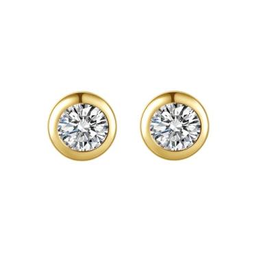 Imagem de Efashion Brincos pequenos femininos banhados a ouro 14K prata esterlina 925 clássico simples com pontos de zircônia incrustados, Small, Ouro amarelo, Zircônia cúbica