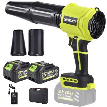 Imagem de Uinnate Soprador de folhas sem fio com 2 baterias e carregador, sopradores elétricos para cuidados com o gramado e jardim, sopradores de licença alimentados por bateria de 21 V 4000 mAh, soprador