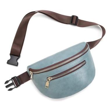 Imagem de Pochete de couro para mulheres e homens, bolsa tiracolo moderna, bolsa de viagem, azul-vintage