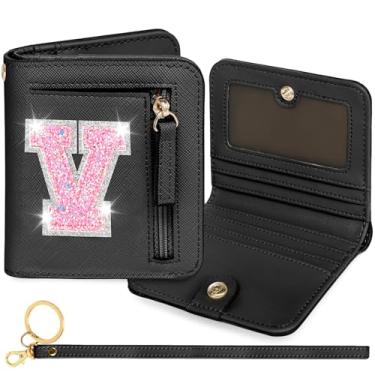 Imagem de YQE Carteira com inicial RFID para meninas pequenas, presentes na moda, aniversário, Natal, meia ideia de presente para adolescentes, filha, neta, sobrinha, 6, 7, 8, 9, 10, 11, 12, 13 anos, Preto, V